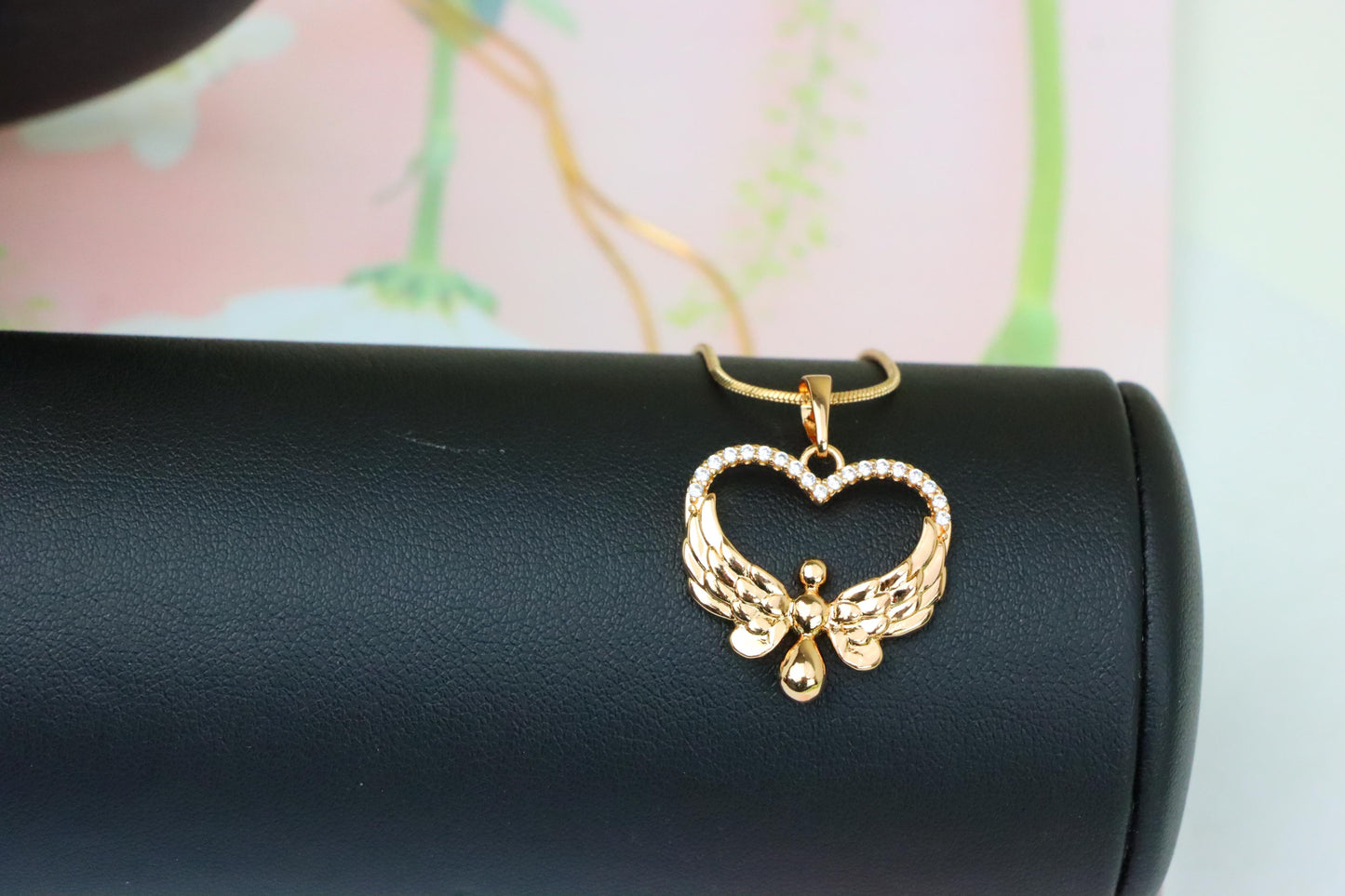 Rose Gold Heart Pendant with Angel Wings and Crystal Accents, XPPT1251 (2125-7)