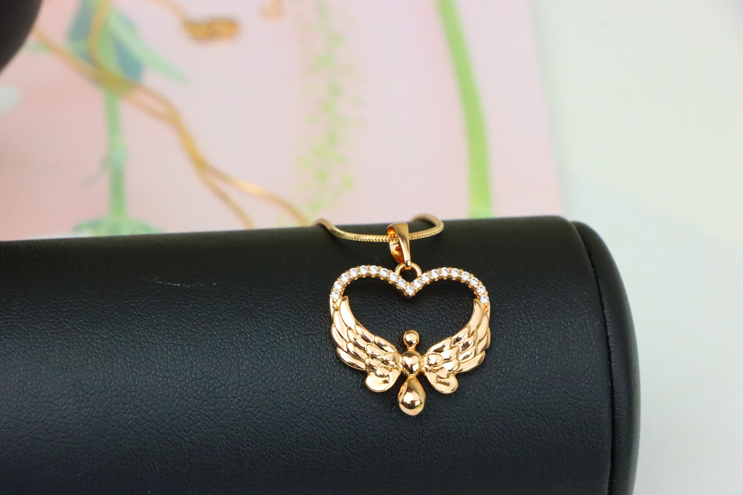 Rose Gold Heart Pendant with Angel Wings and Crystal Accents, XPPT1251 (2125-7)