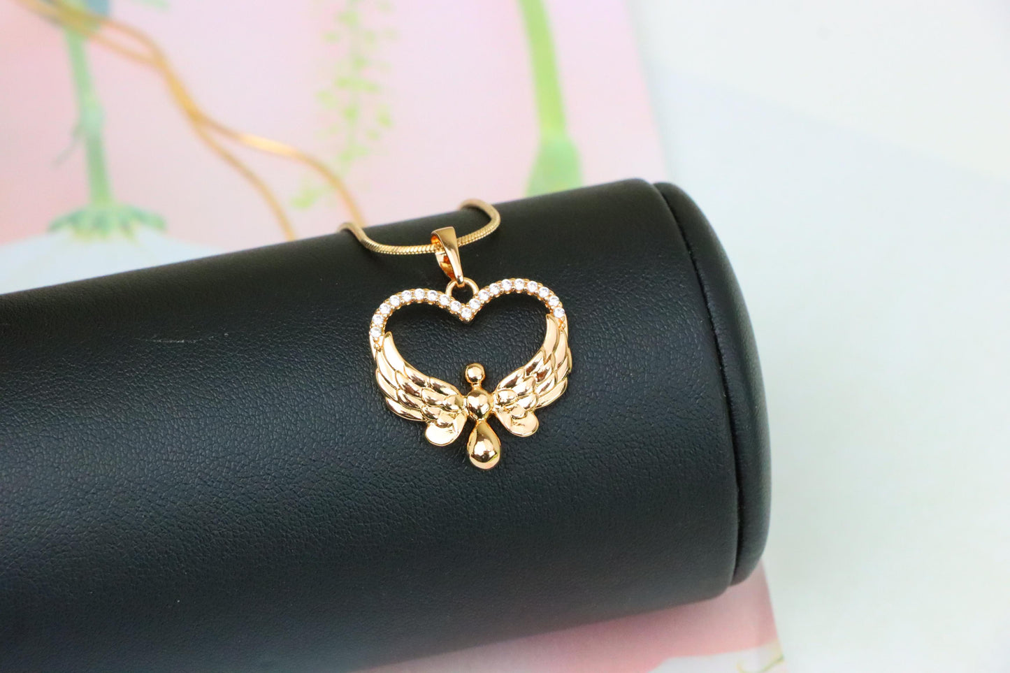 Rose Gold Heart Pendant with Angel Wings and Crystal Accents, XPPT1251 (2125-7)