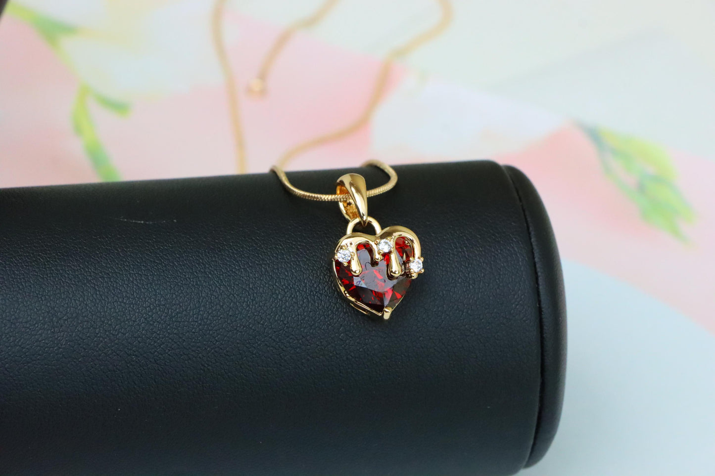 Heart Drip Blood Red Pendant in Gold Finish Dainty Charm, XPPT1694 (2150-5)