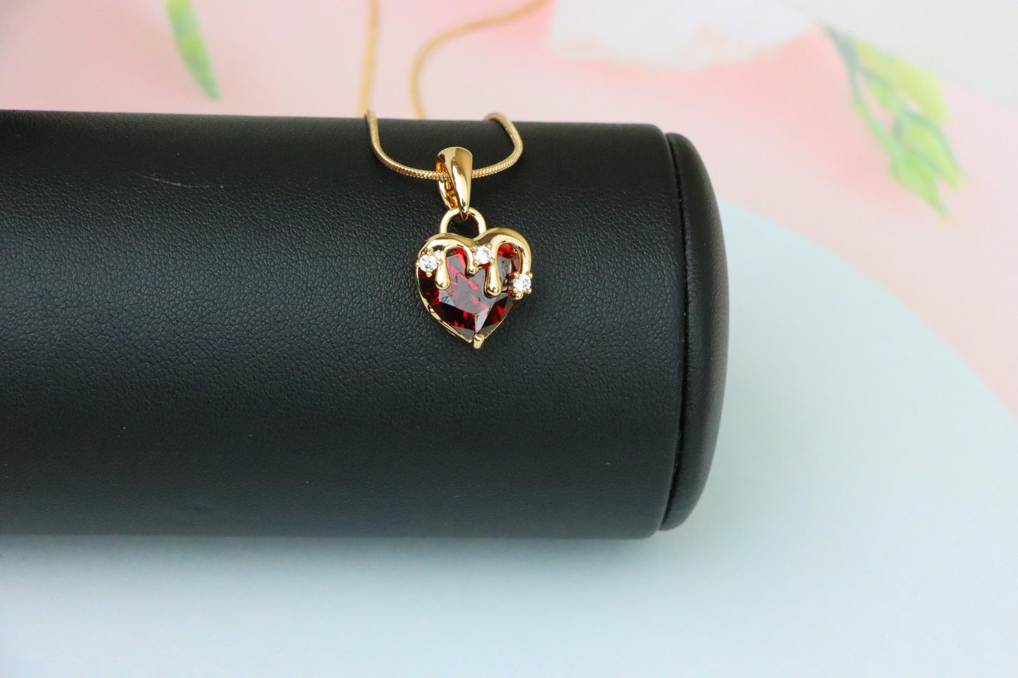 Heart Drip Blood Red Pendant in Gold Finish Dainty Charm, XPPT1694 (2150-5)