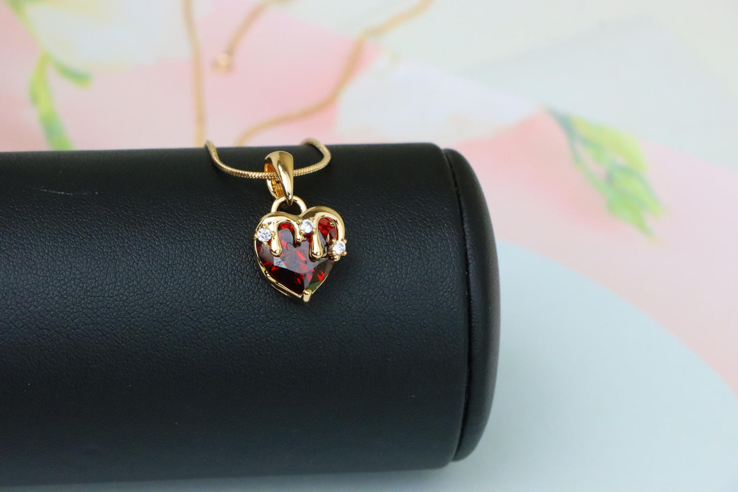 Heart Drip Blood Red Pendant in Gold Finish Dainty Charm, XPPT1694 (2150-5)