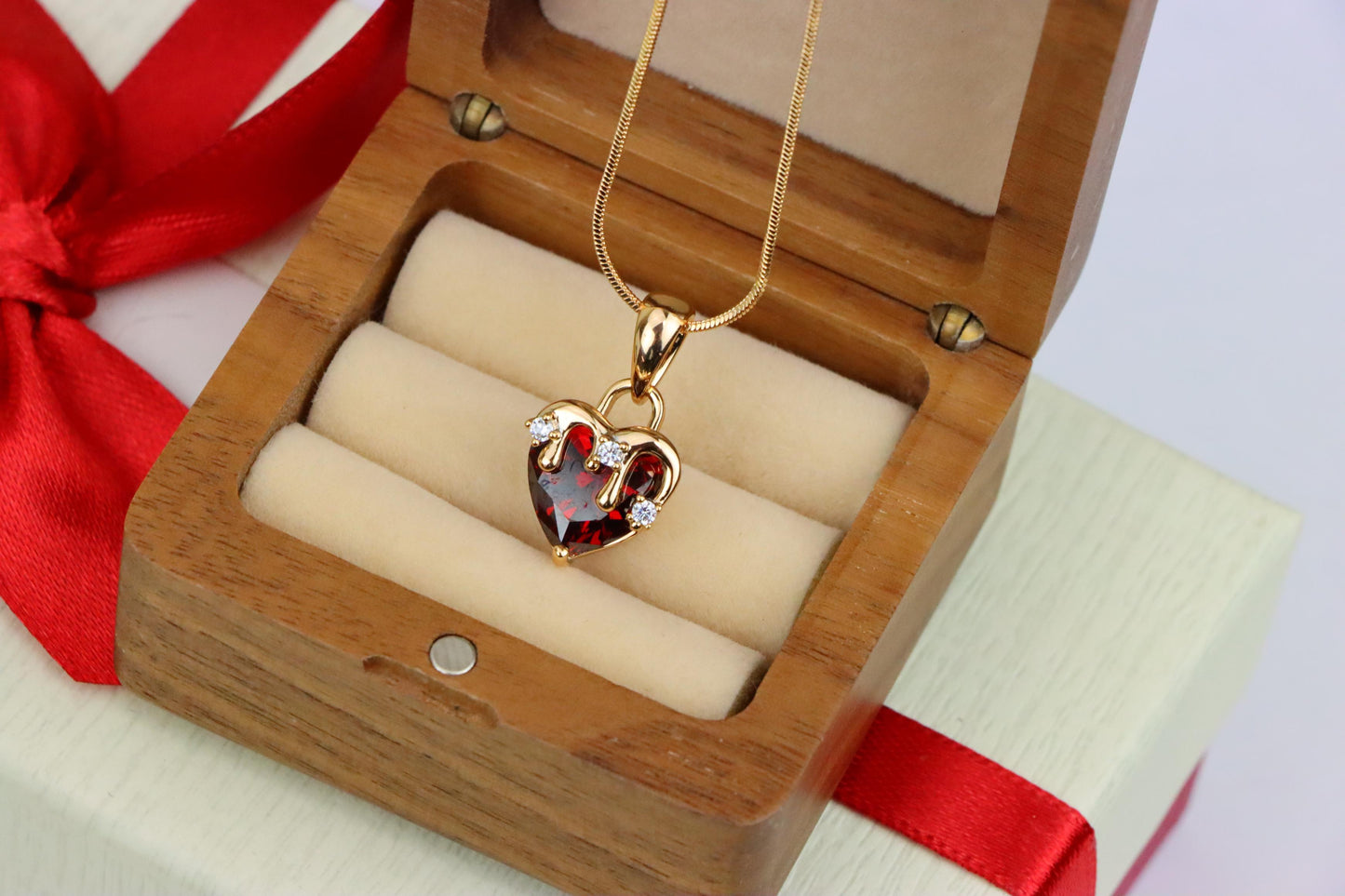 Heart Drip Blood Red Pendant in Gold Finish Dainty Charm, XPPT1694 (2150-5)