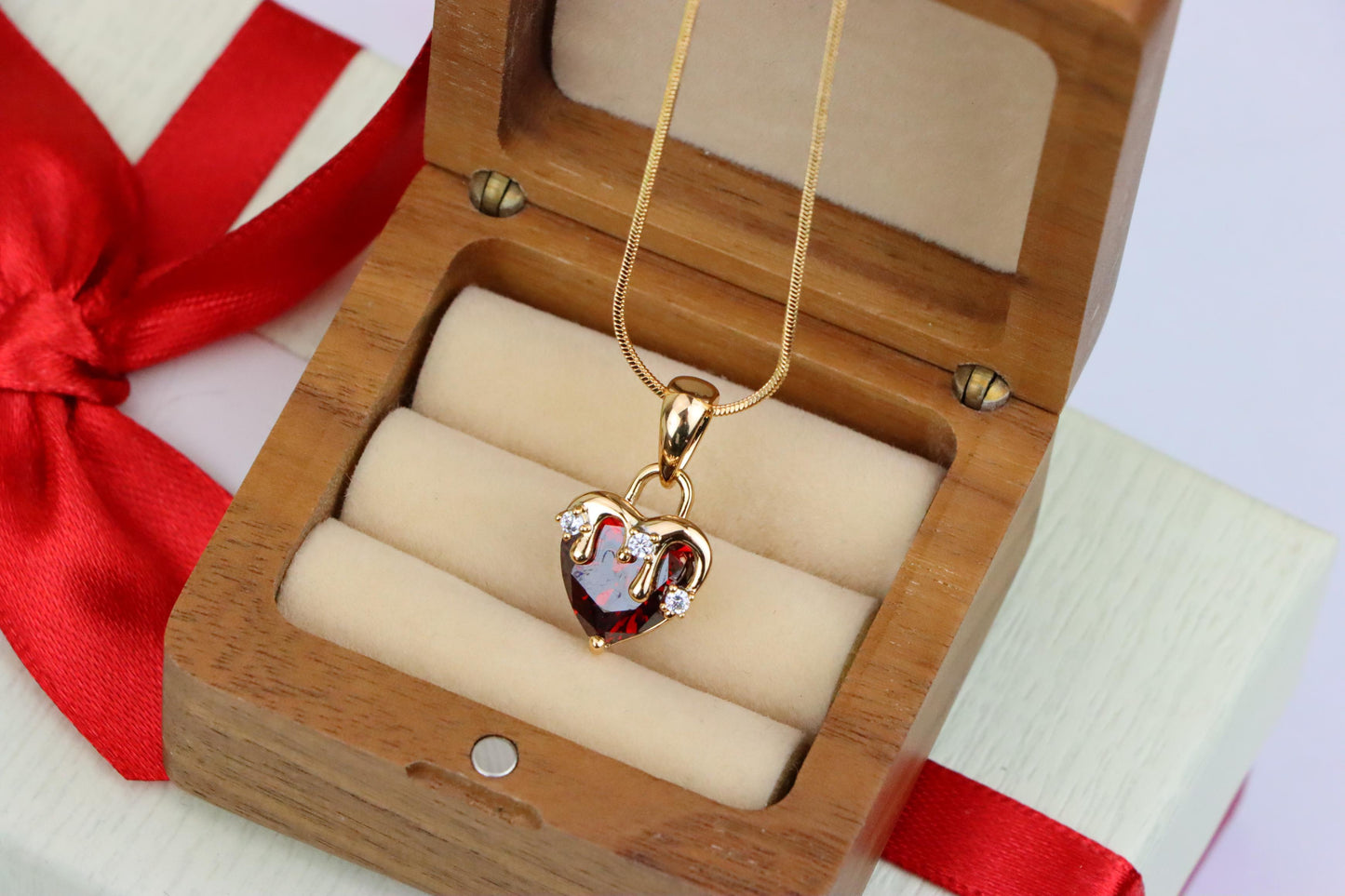 Heart Drip Blood Red Pendant in Gold Finish Dainty Charm, XPPT1694 (2150-5)