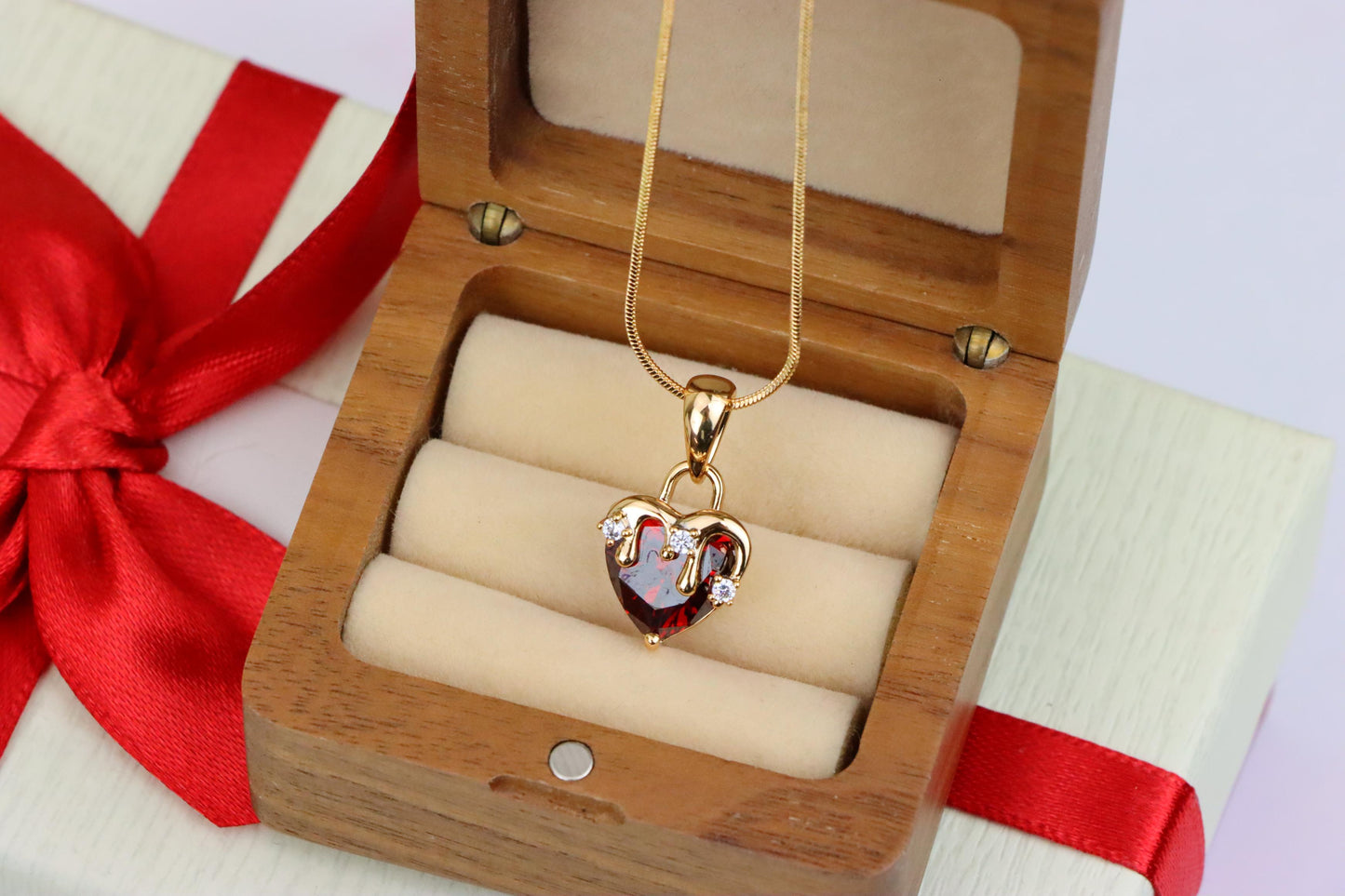 Heart Drip Blood Red Pendant in Gold Finish Dainty Charm, XPPT1694 (2150-5)