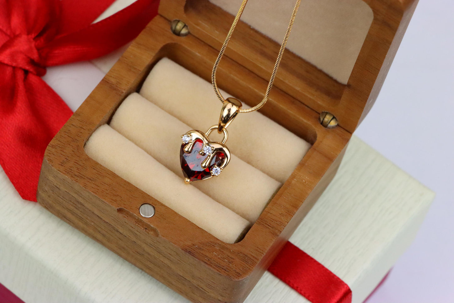 Heart Drip Blood Red Pendant in Gold Finish Dainty Charm, XPPT1694 (2150-5)