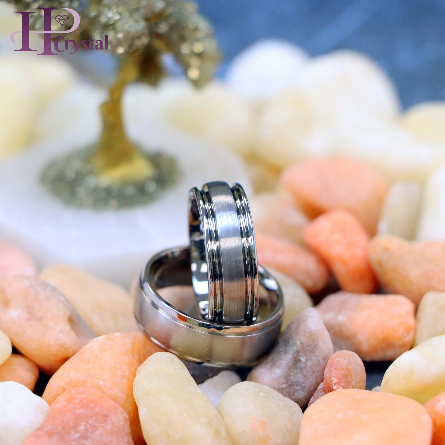 Flat Brushed Center High Polish Ridged Edge Tungsten/Titanium Ring