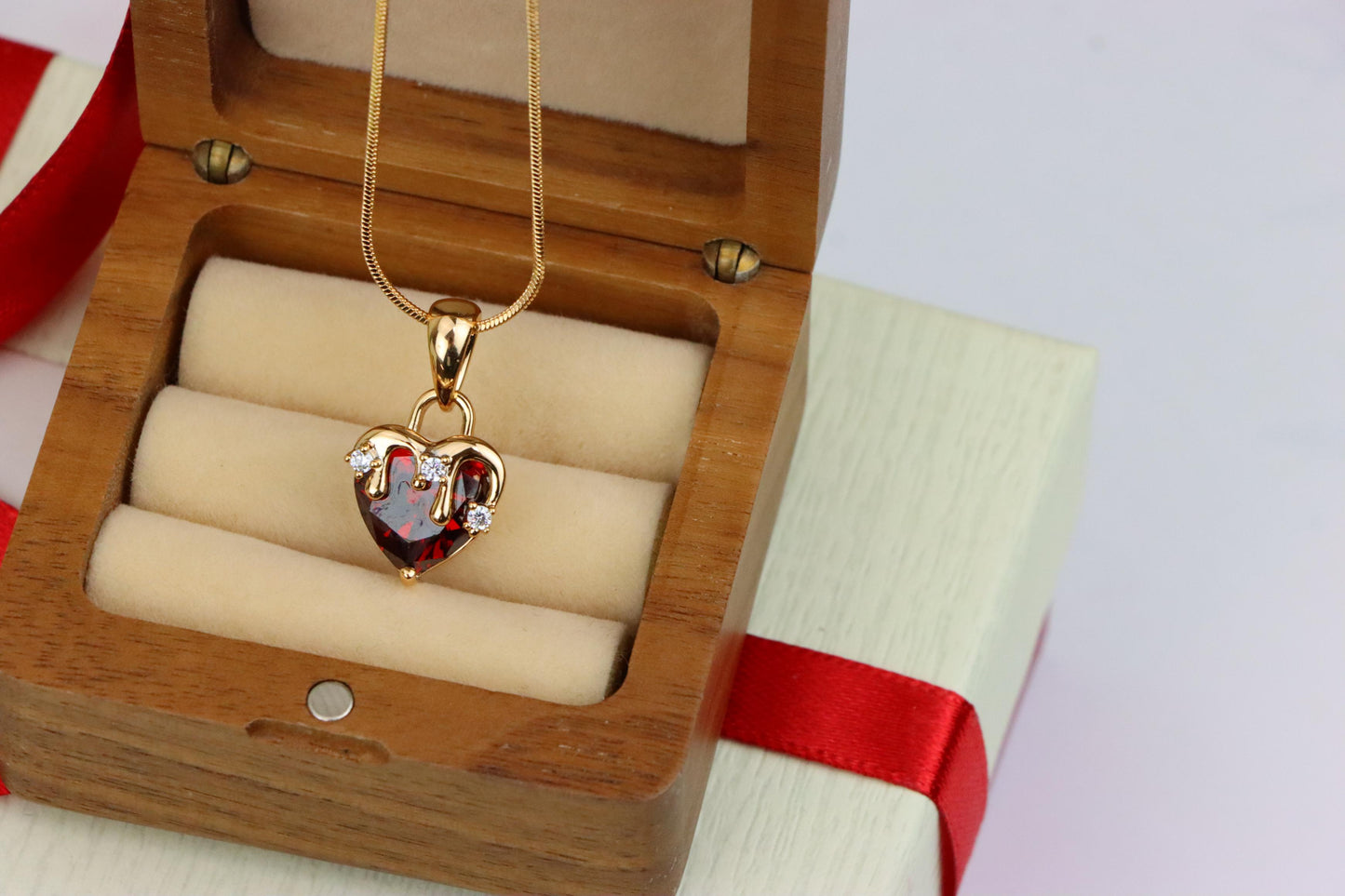 Heart Drip Blood Red Pendant in Gold Finish Dainty Charm, XPPT1694 (2150-5)