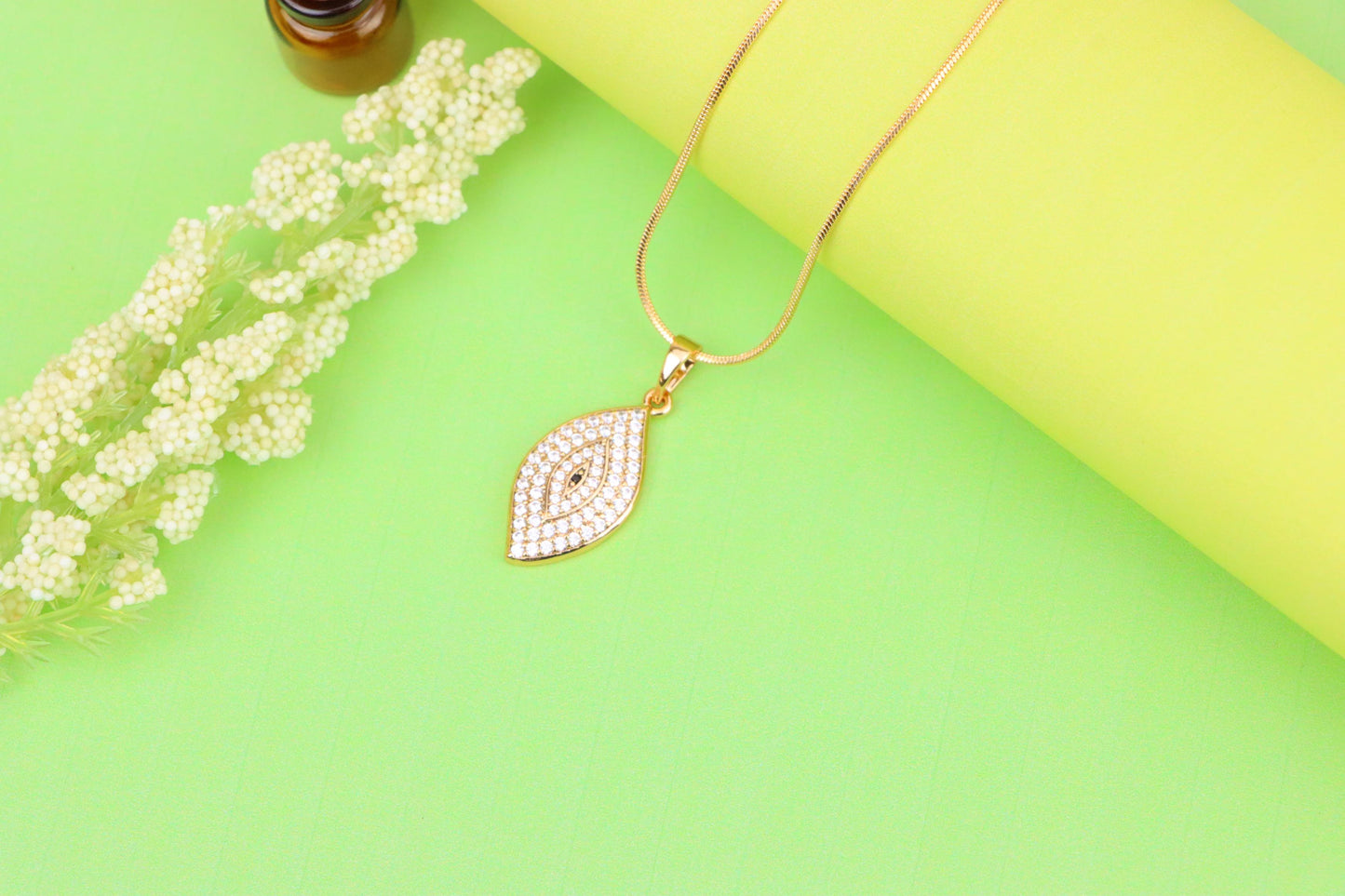 Rose Gold Eye Leaf Pendant with White and Black Crystal Detail, XPPT1254 (2125-10)