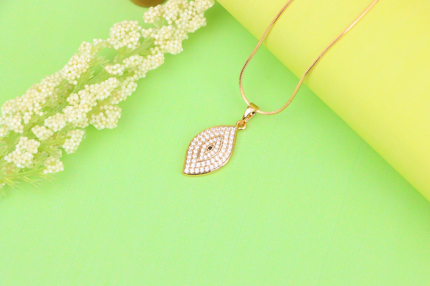 Rose Gold Eye Leaf Pendant with White and Black Crystal Detail, XPPT1254 (2125-10)