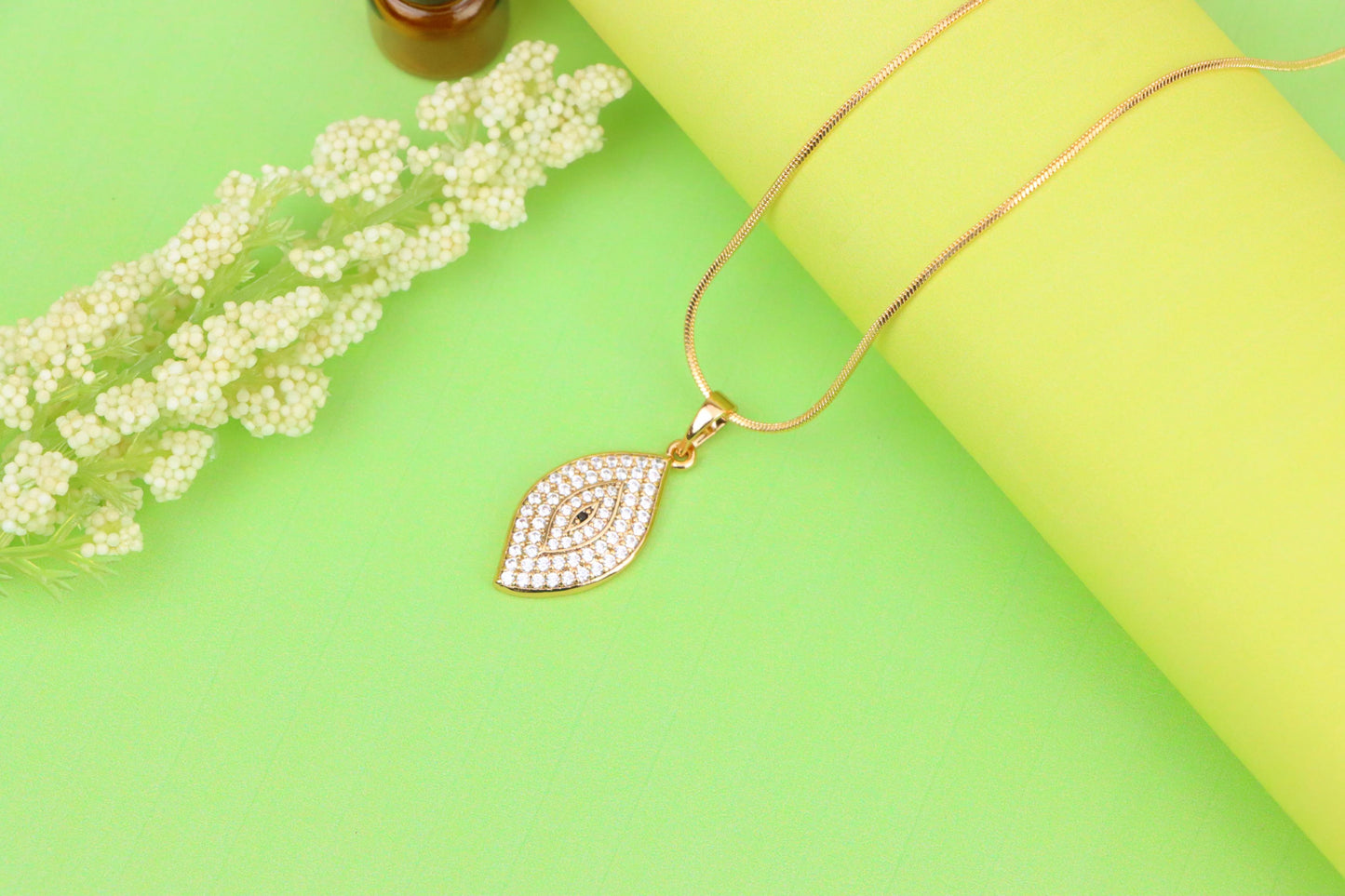 Rose Gold Eye Leaf Pendant with White and Black Crystal Detail, XPPT1254 (2125-10)