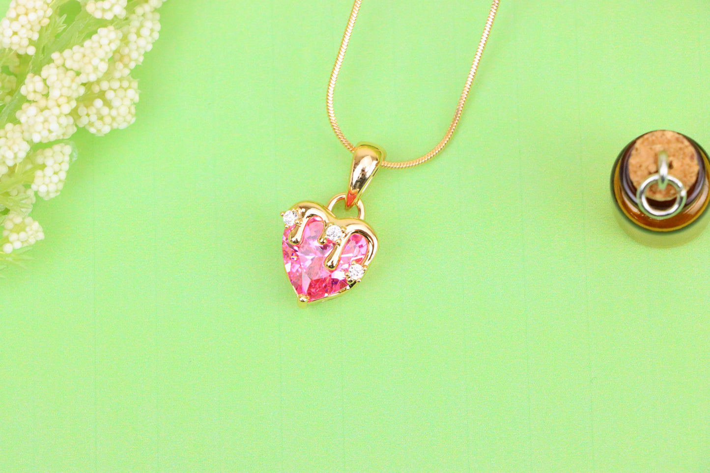 Heart Drip Pink Pendant in Gold Finish Romantic Charm, XPPT1698 (2150-5)