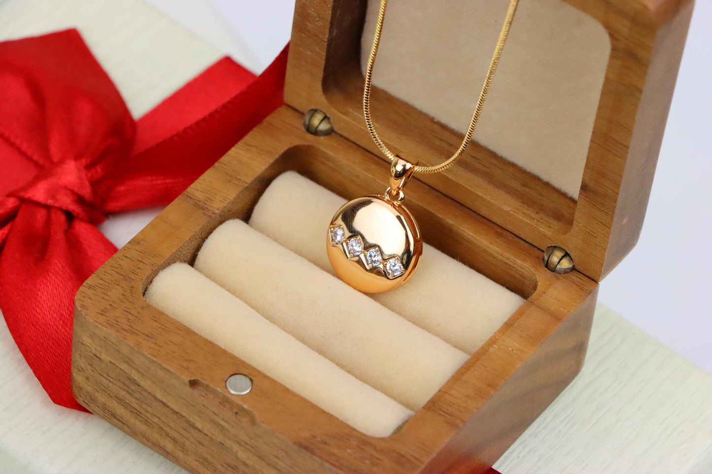 Round Rose Gold Pendant with Zigzag White Crystal Accent Design, XPPT1255 (2126-1)