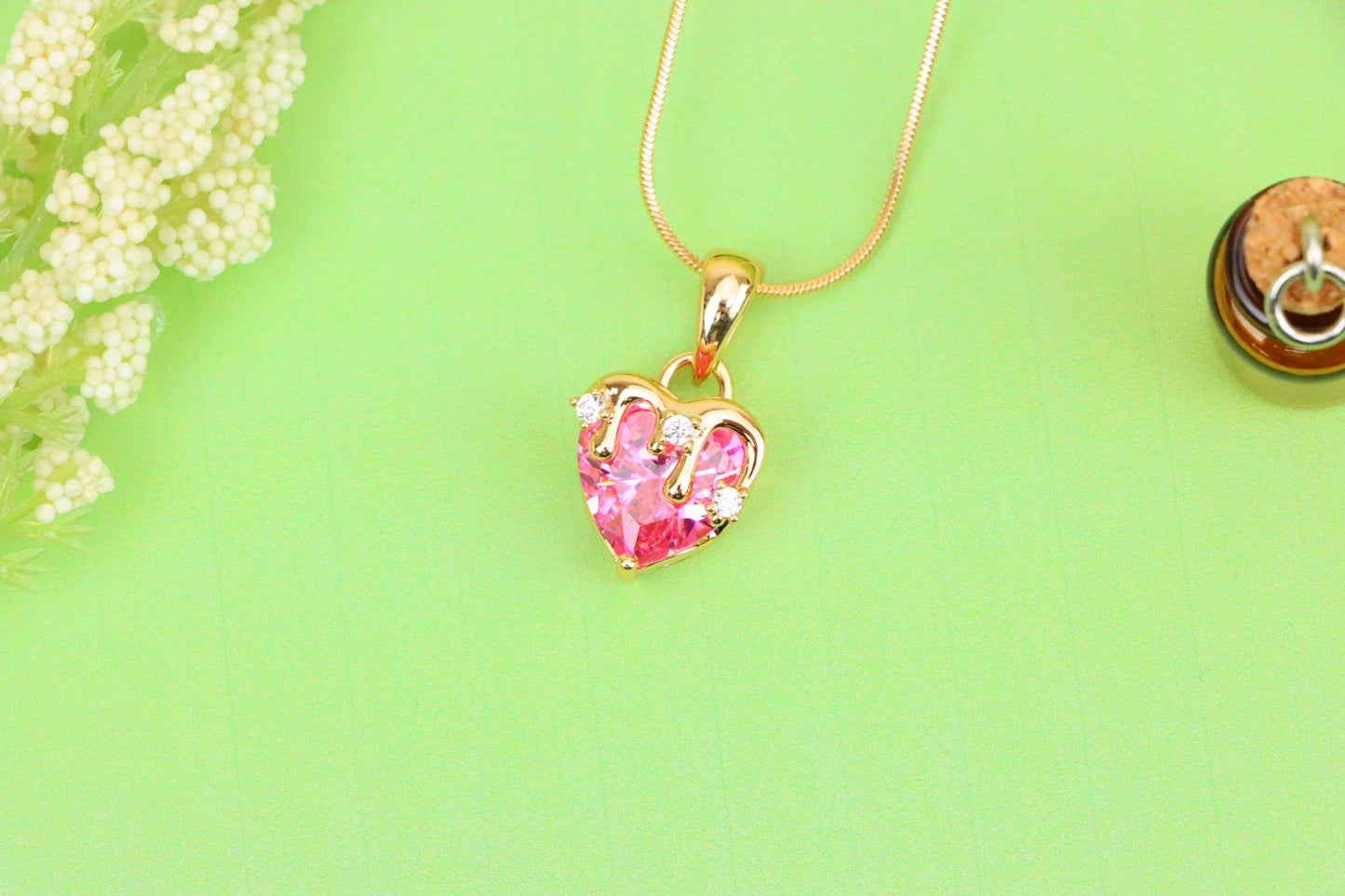 Heart Drip Pink Pendant in Gold Finish Romantic Charm, XPPT1698 (2150-5)