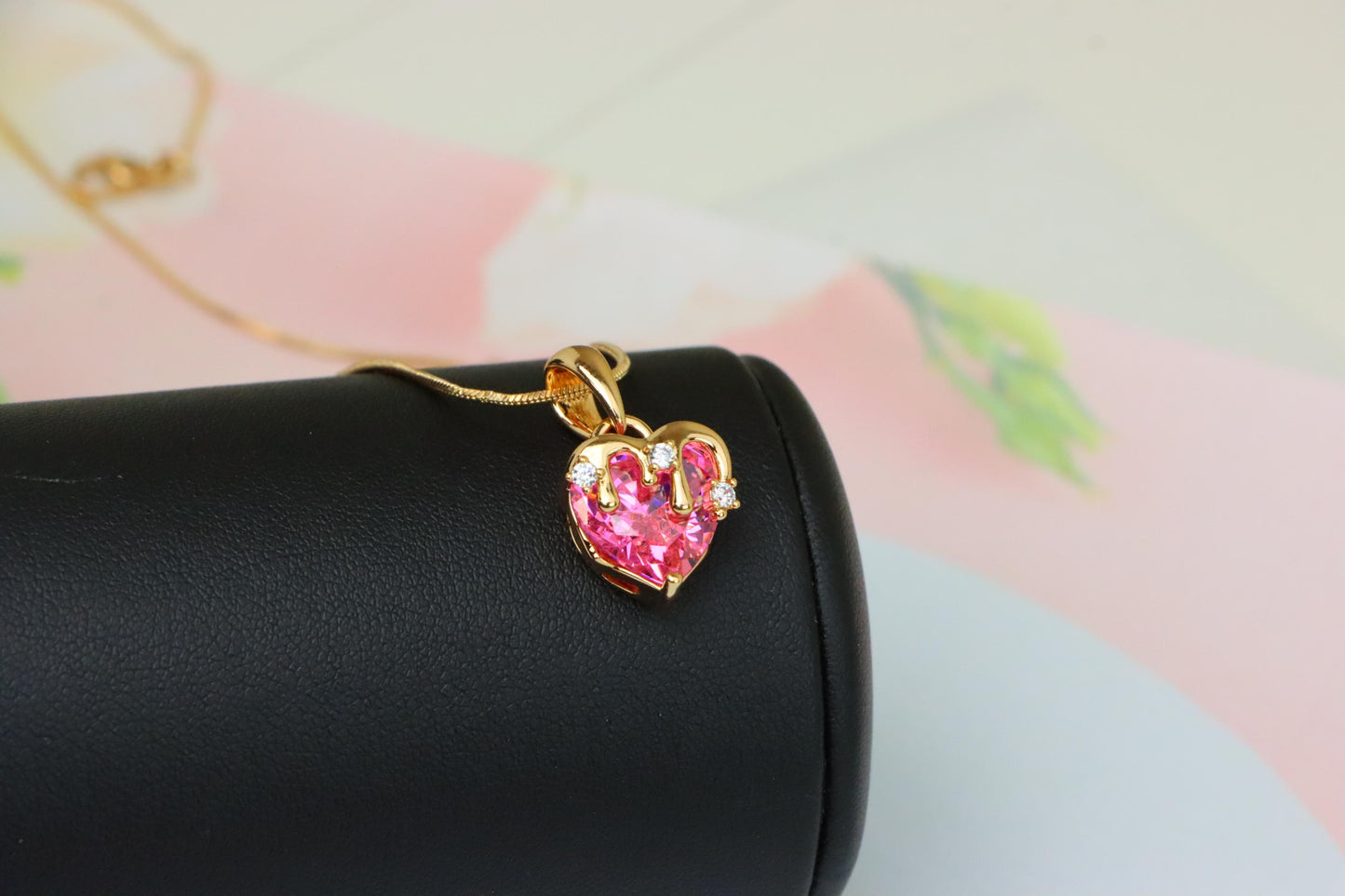Heart Drip Pink Pendant in Gold Finish Romantic Charm, XPPT1698 (2150-5)