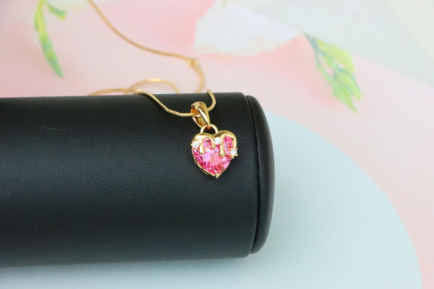 Heart Drip Pink Pendant in Gold Finish Romantic Charm, XPPT1698 (2150-5)