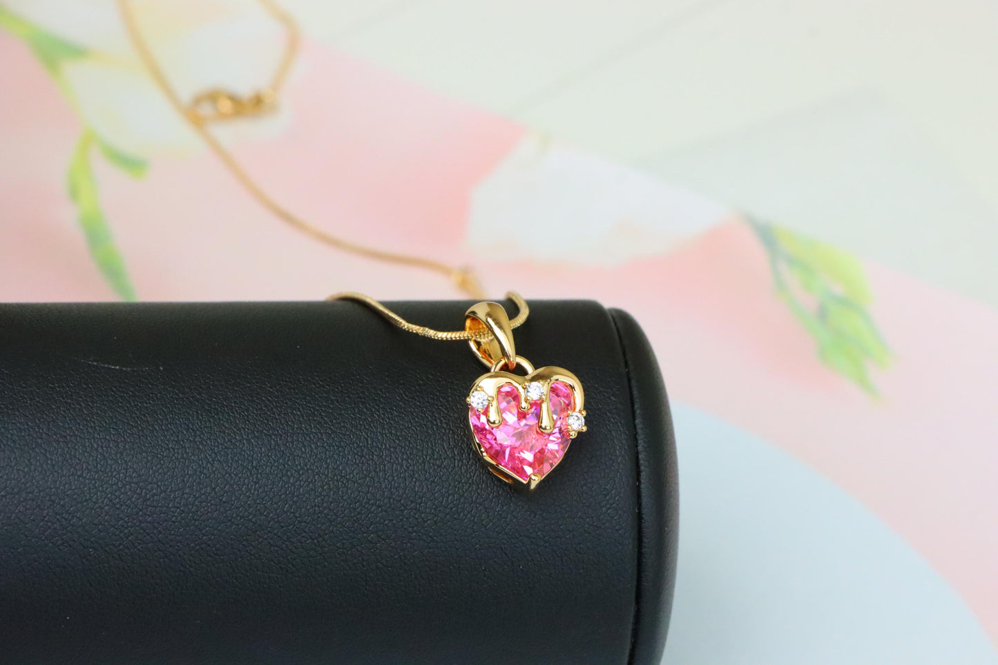 Heart Drip Pink Pendant in Gold Finish Romantic Charm, XPPT1698 (2150-5)