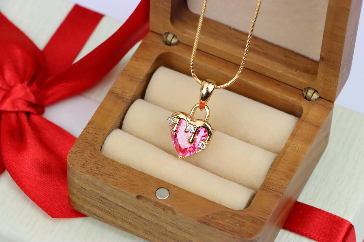 Heart Drip Pink Pendant in Gold Finish Romantic Charm, XPPT1698 (2150-5)