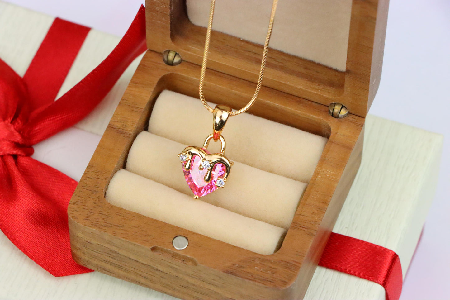 Heart Drip Pink Pendant in Gold Finish Romantic Charm, XPPT1698 (2150-5)
