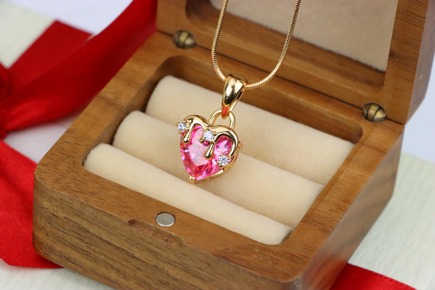 Heart Drip Pink Pendant in Gold Finish Romantic Charm, XPPT1698 (2150-5)