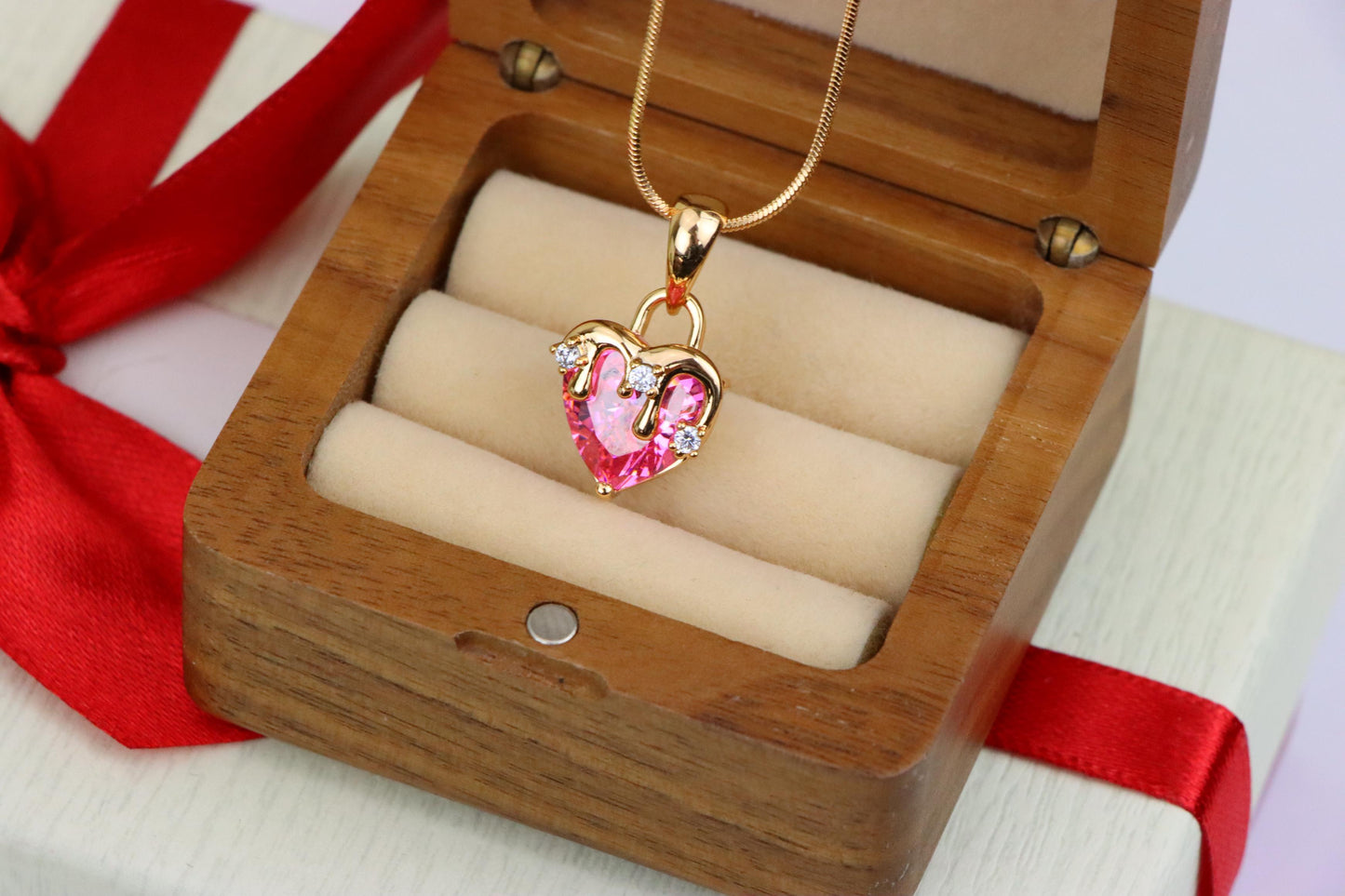Heart Drip Pink Pendant in Gold Finish Romantic Charm, XPPT1698 (2150-5)