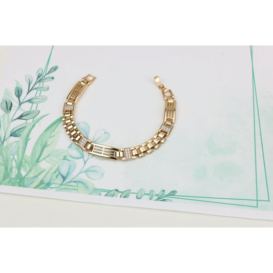 Elegant Rose Gold Bracelet with Pave Accents and Geometric Design, XPBL0938 (2094-7)