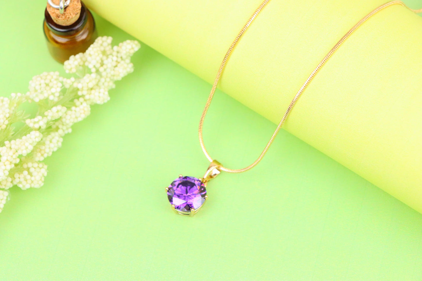 Rose Gold Pendant with Purple Solitaire Round Stone, XPPT1257 (2126-3)