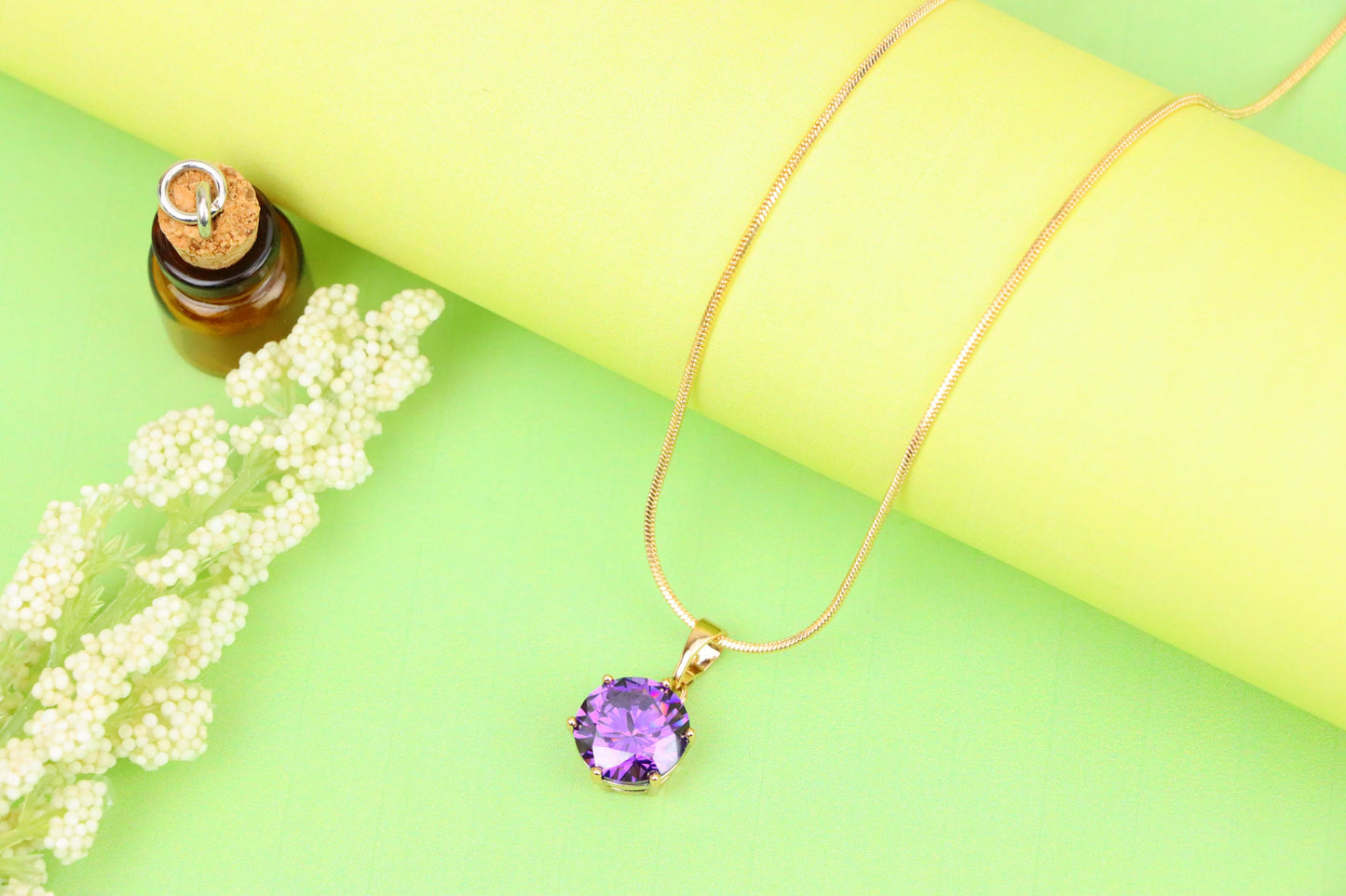 Rose Gold Pendant with Purple Solitaire Round Stone, XPPT1257 (2126-3)