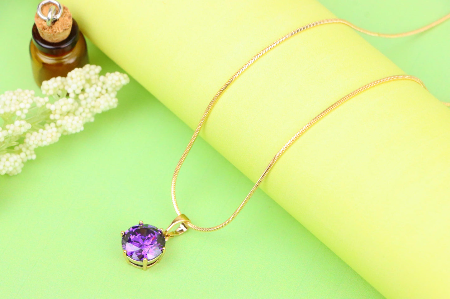 Rose Gold Pendant with Purple Solitaire Round Stone, XPPT1257 (2126-3)