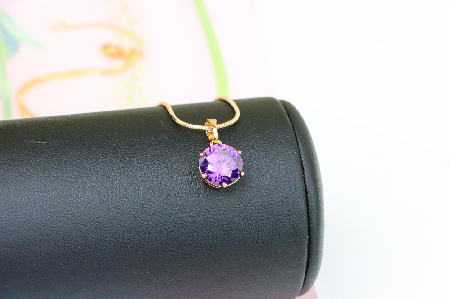 Rose Gold Pendant with Purple Solitaire Round Stone, XPPT1257 (2126-3)