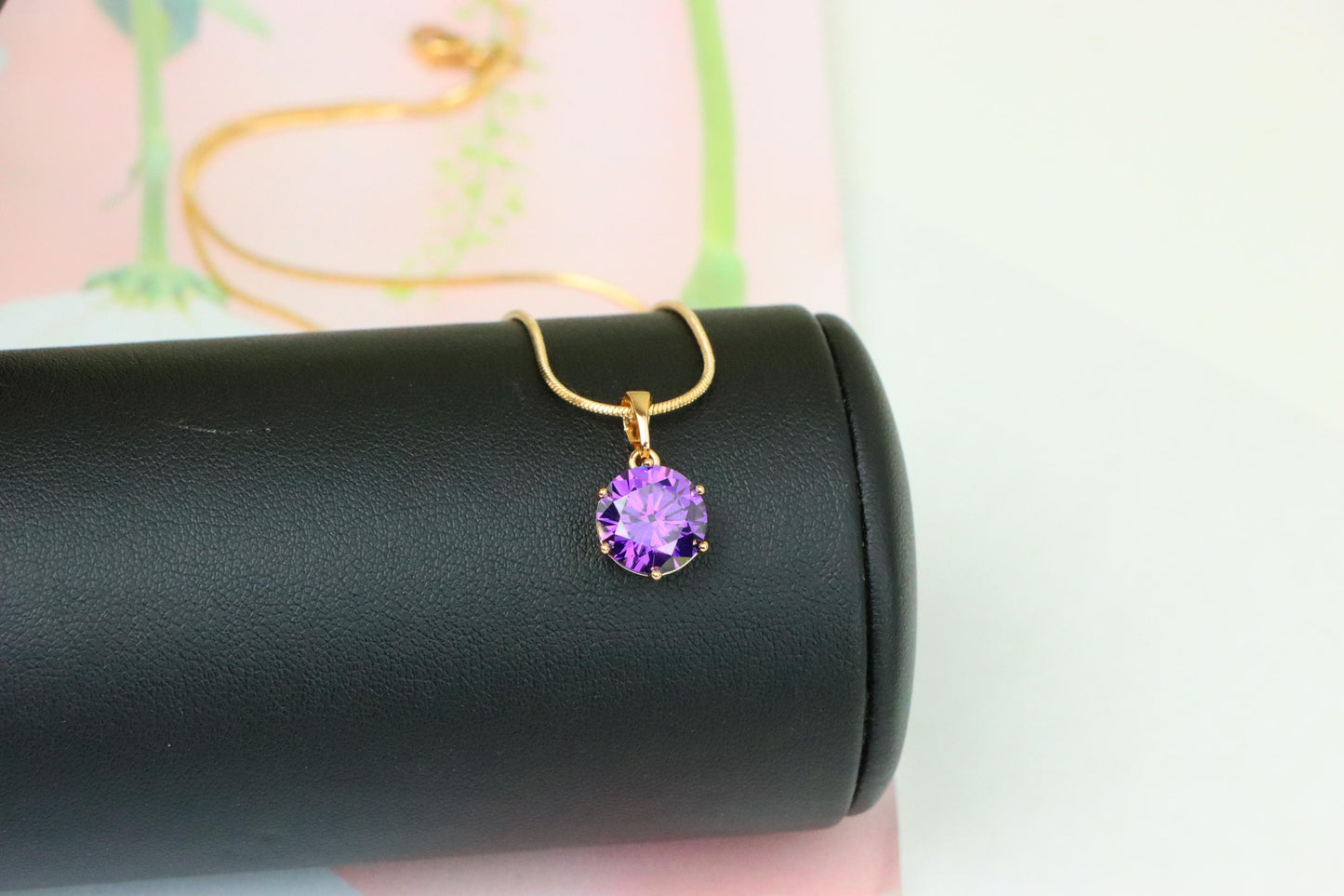 Rose Gold Pendant with Purple Solitaire Round Stone, XPPT1257 (2126-3)