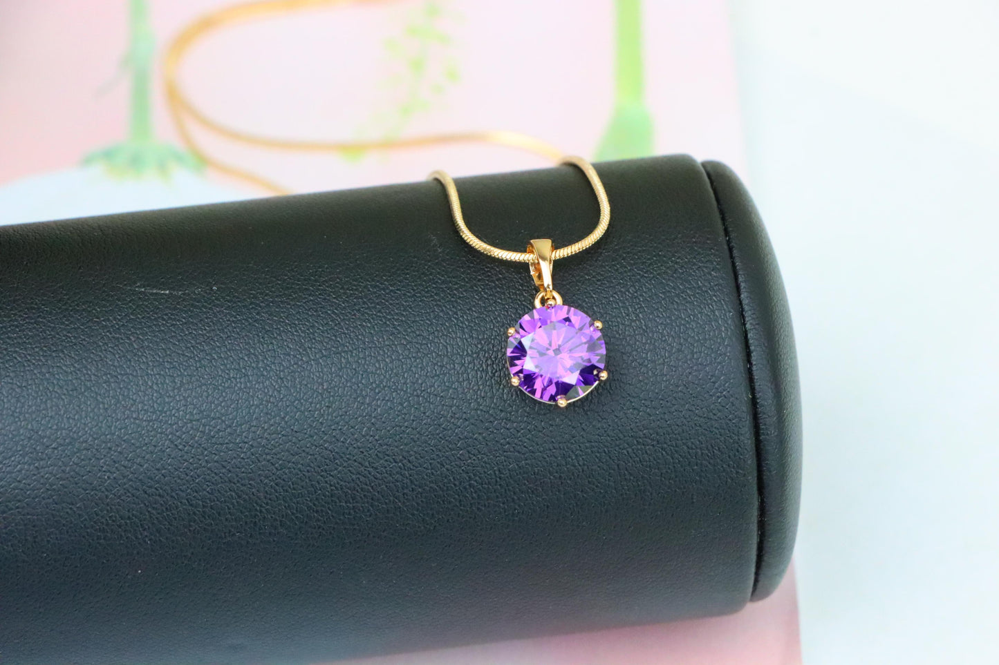 Rose Gold Pendant with Purple Solitaire Round Stone, XPPT1257 (2126-3)
