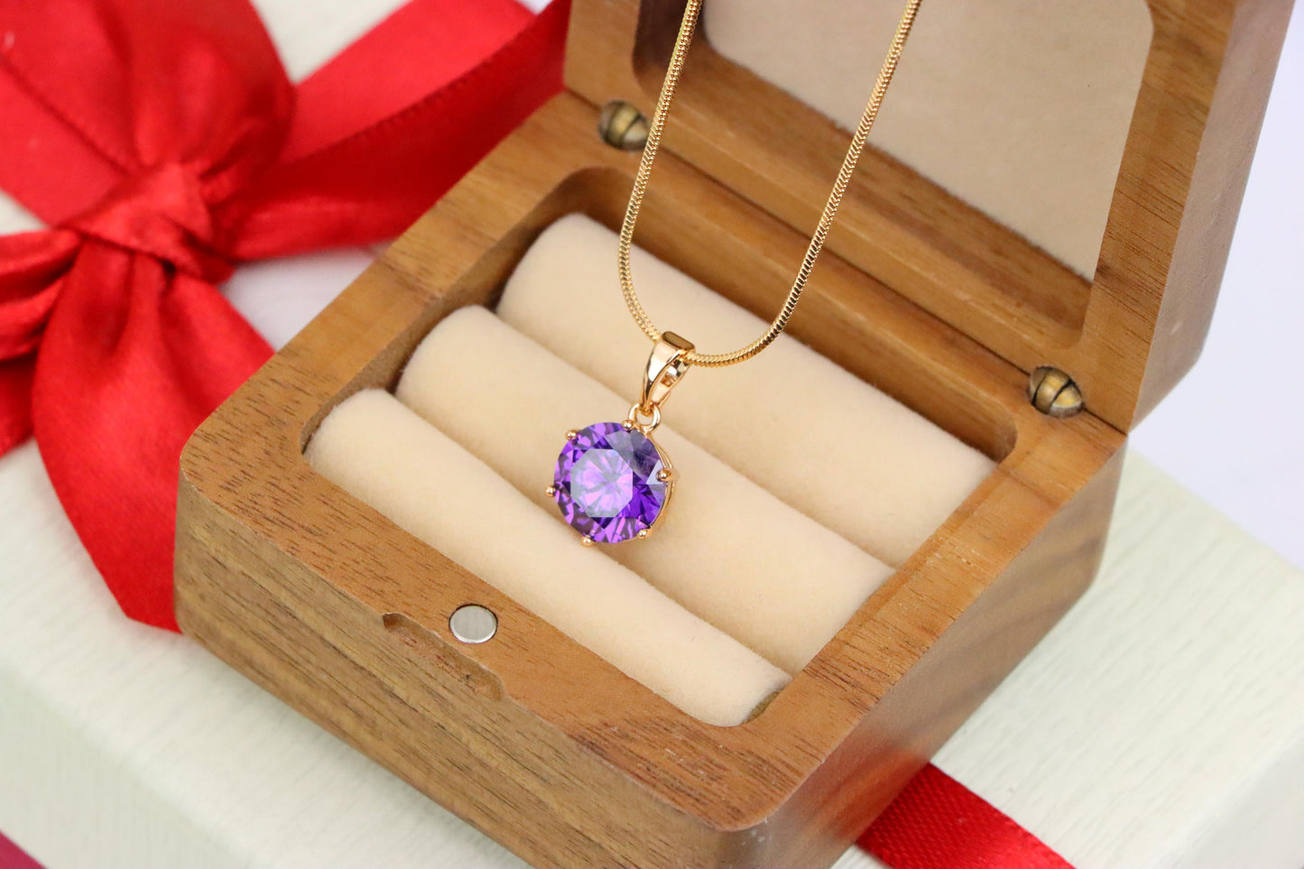 Rose Gold Pendant with Purple Solitaire Round Stone, XPPT1257 (2126-3)