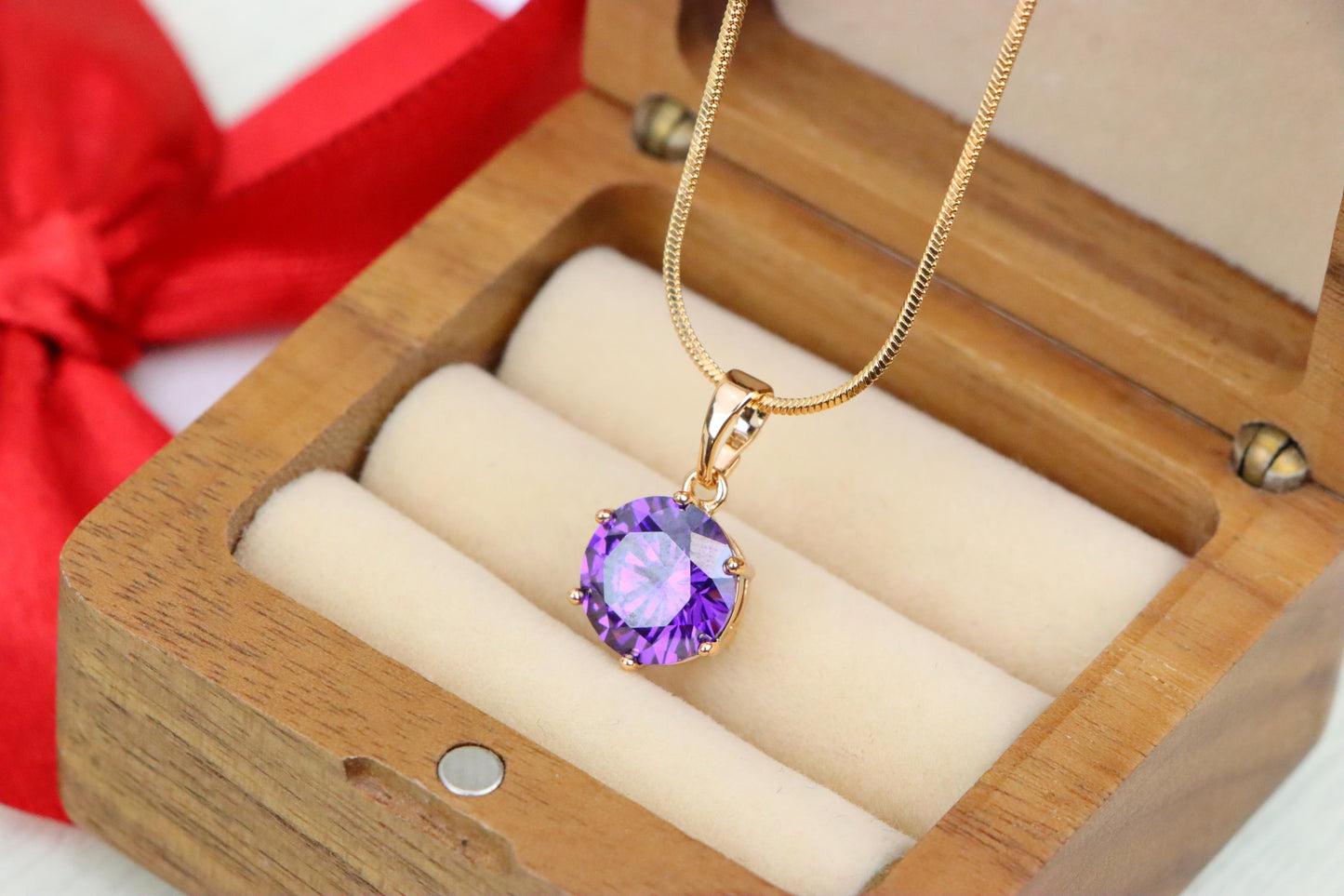 Rose Gold Pendant with Purple Solitaire Round Stone, XPPT1257 (2126-3)