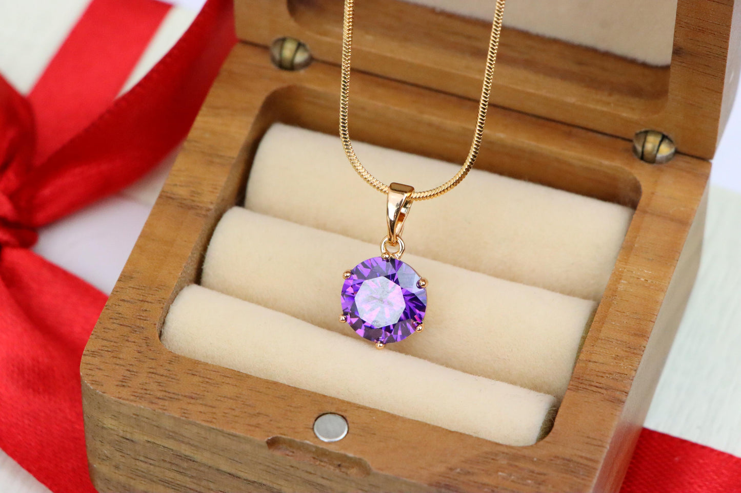 Rose Gold Pendant with Purple Solitaire Round Stone, XPPT1257 (2126-3)