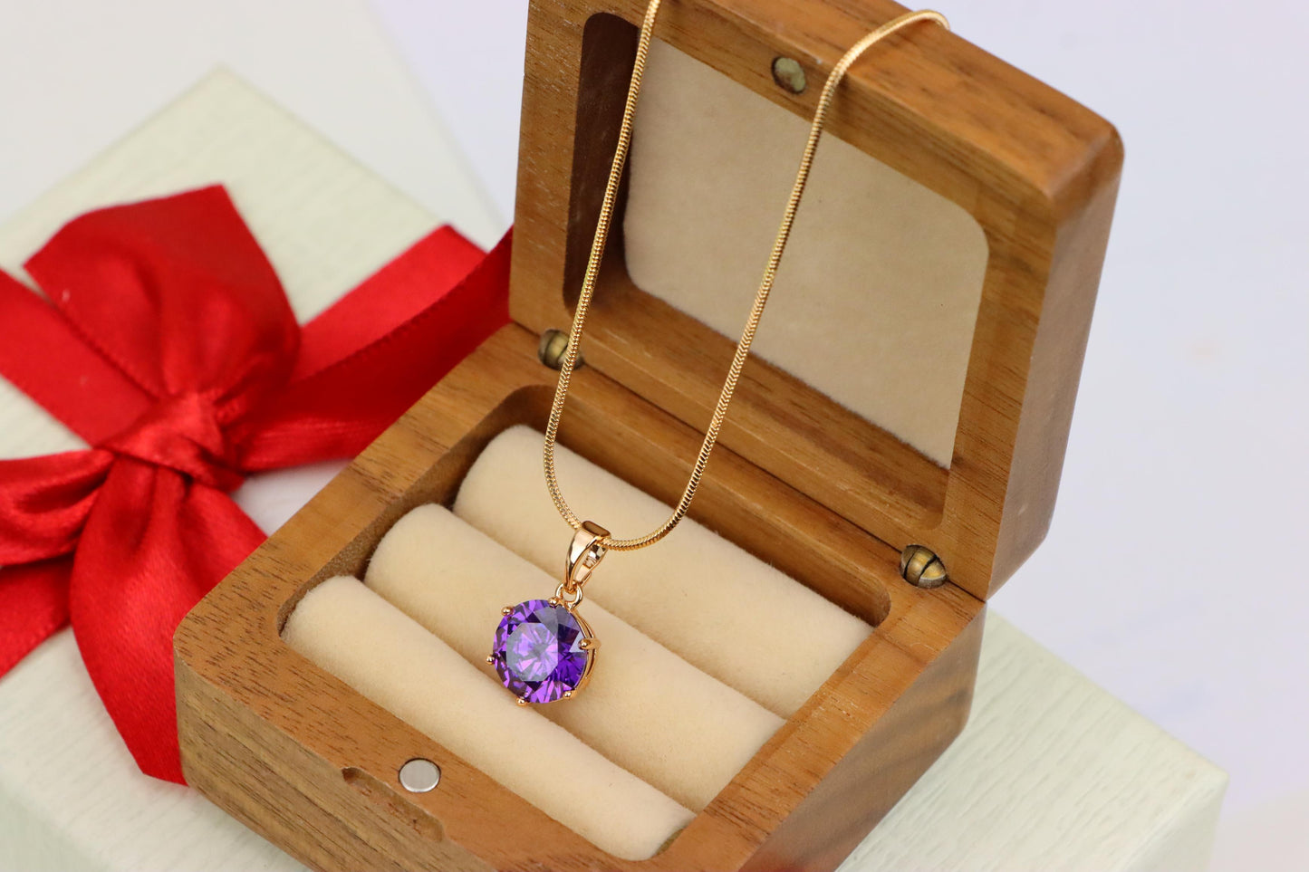 Rose Gold Pendant with Purple Solitaire Round Stone, XPPT1257 (2126-3)