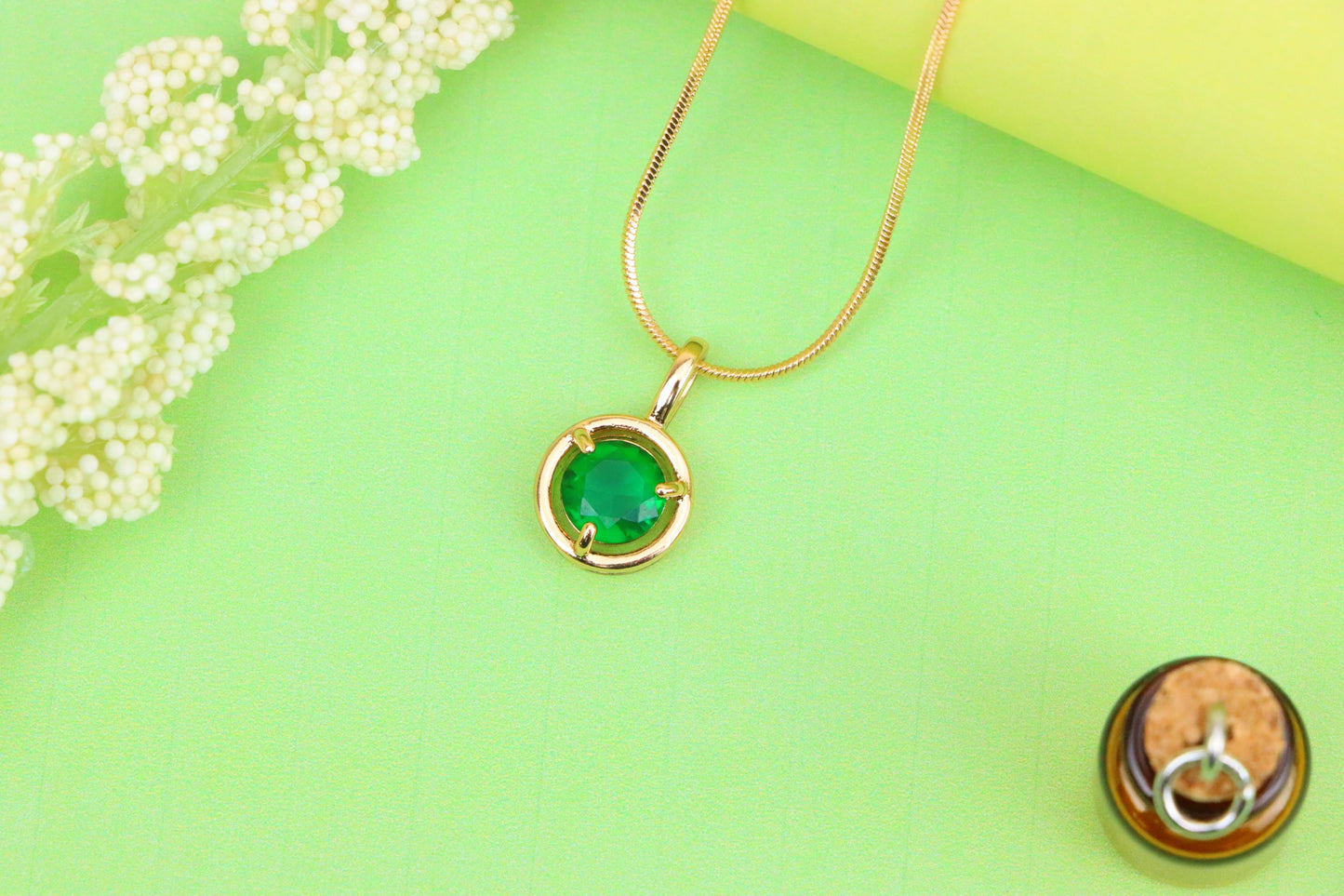 Round Green Crystal Pendant in Gold Plated Frame – Elegant Design, XPPT1701 (2150-6)
