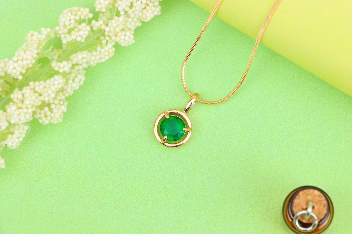 Round Green Crystal Pendant in Gold Plated Frame – Elegant Design, XPPT1701 (2150-6)