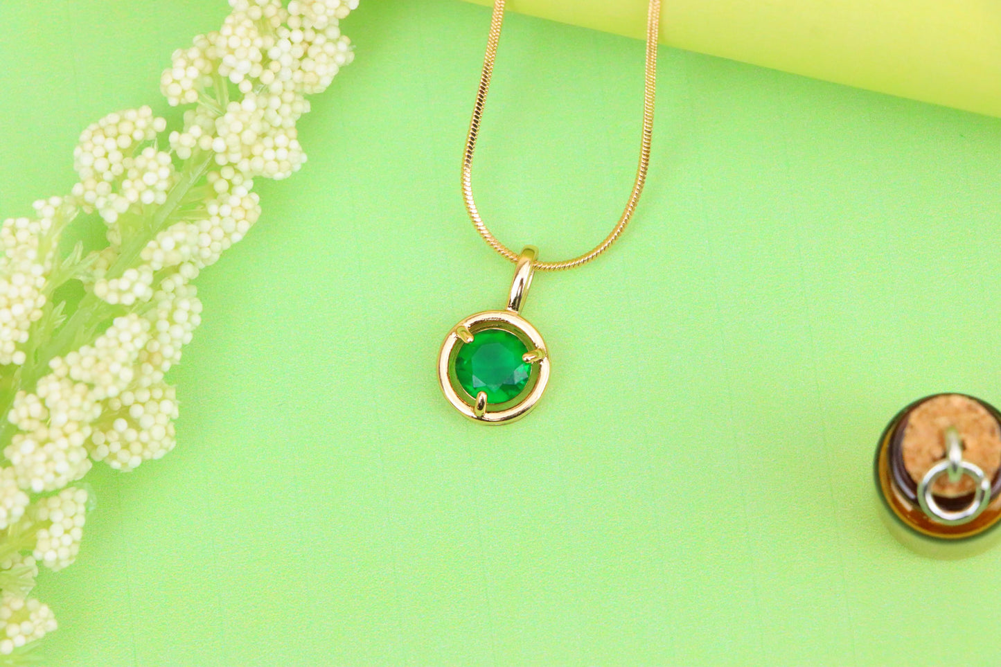 Round Green Crystal Pendant in Gold Plated Frame – Elegant Design, XPPT1701 (2150-6)