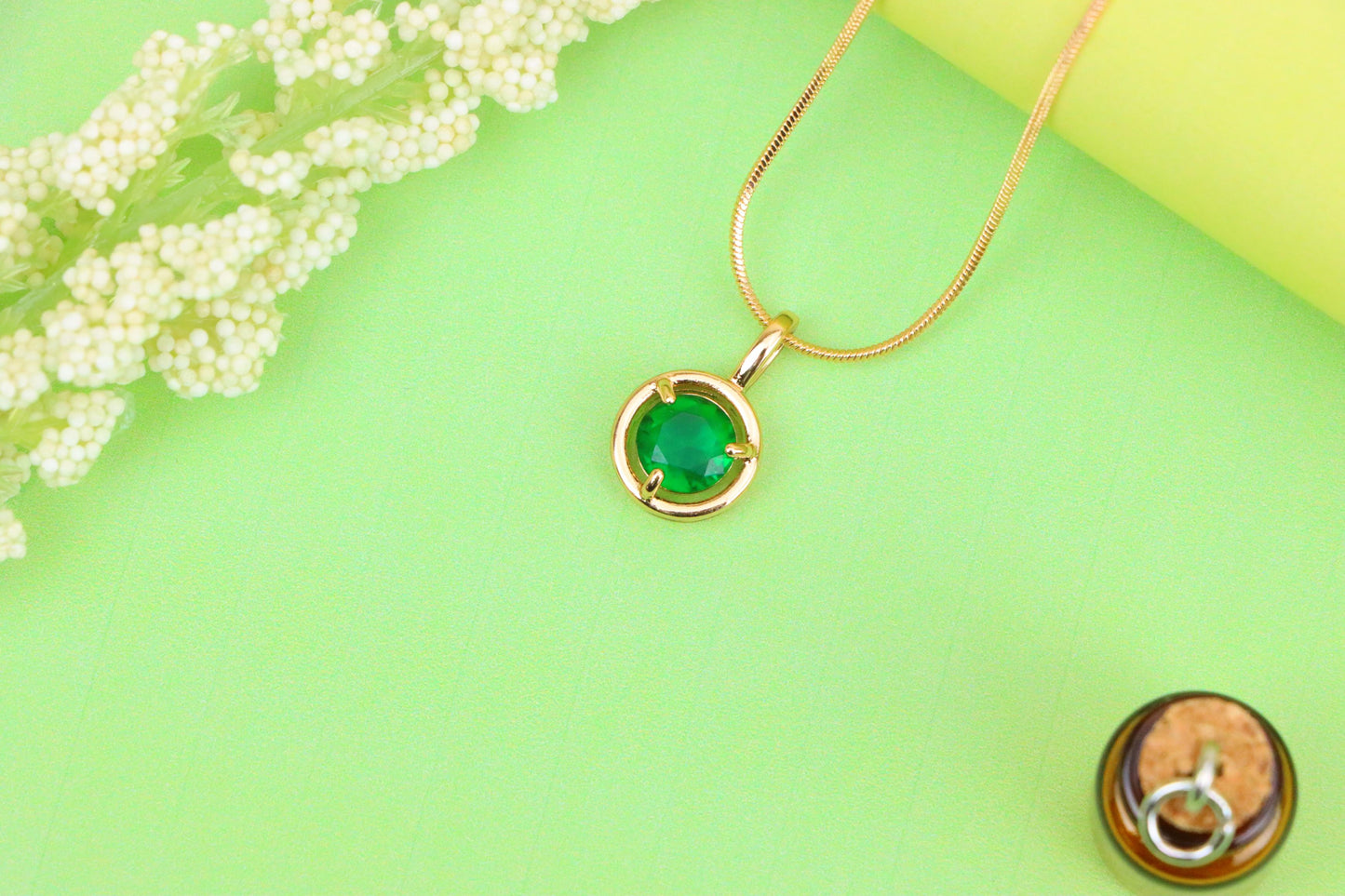 Round Green Crystal Pendant in Gold Plated Frame – Elegant Design, XPPT1701 (2150-6)