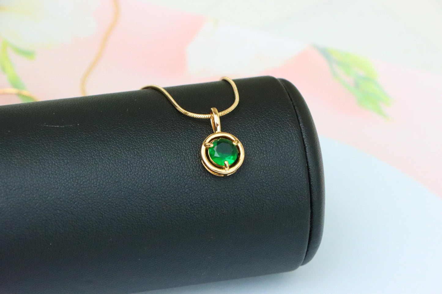 Round Green Crystal Pendant in Gold Plated Frame – Elegant Design, XPPT1701 (2150-6)