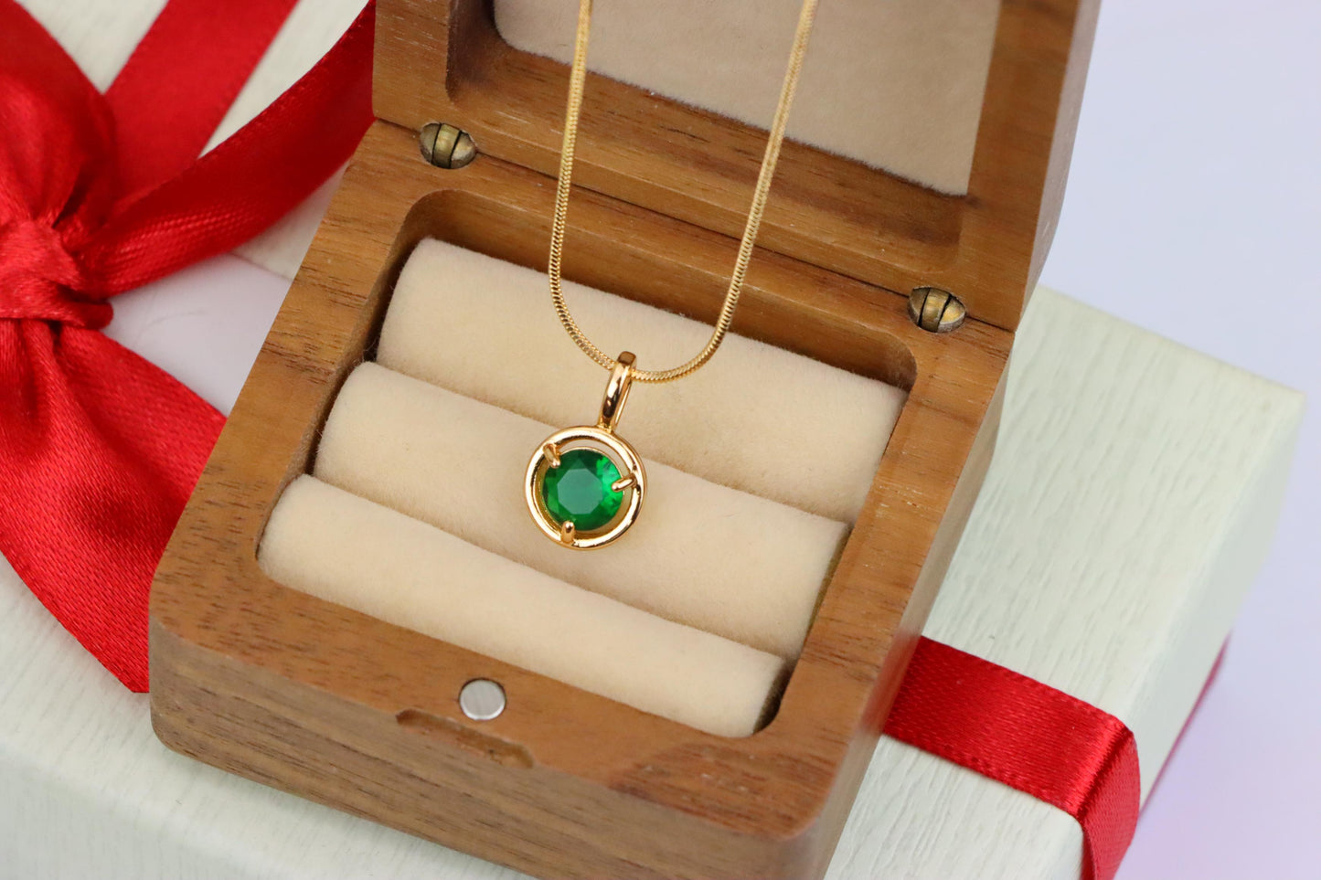 Round Green Crystal Pendant in Gold Plated Frame – Elegant Design, XPPT1701 (2150-6)