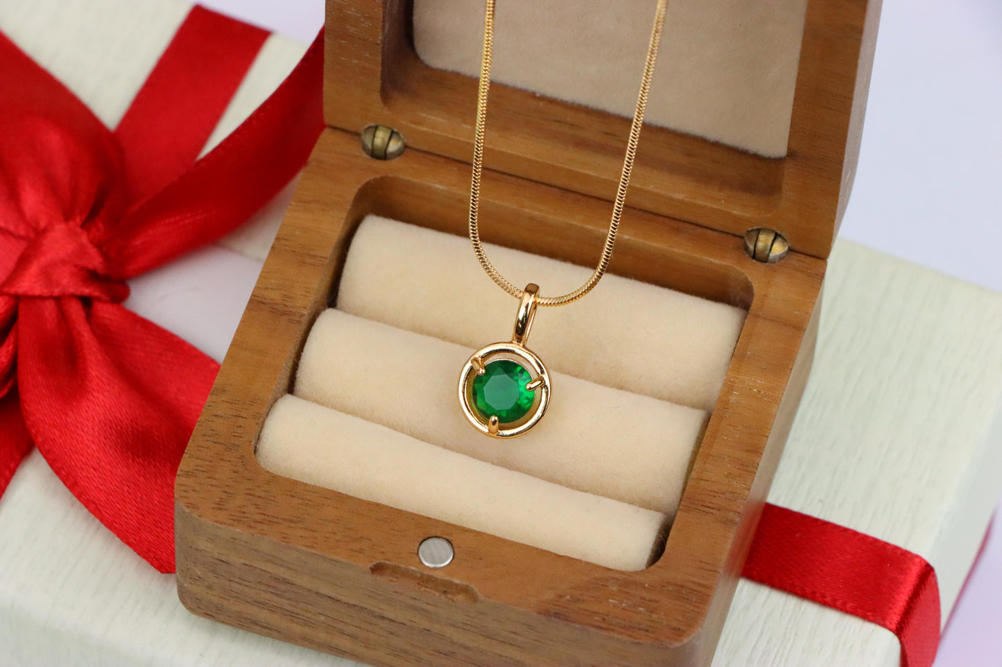Round Green Crystal Pendant in Gold Plated Frame – Elegant Design, XPPT1701 (2150-6)