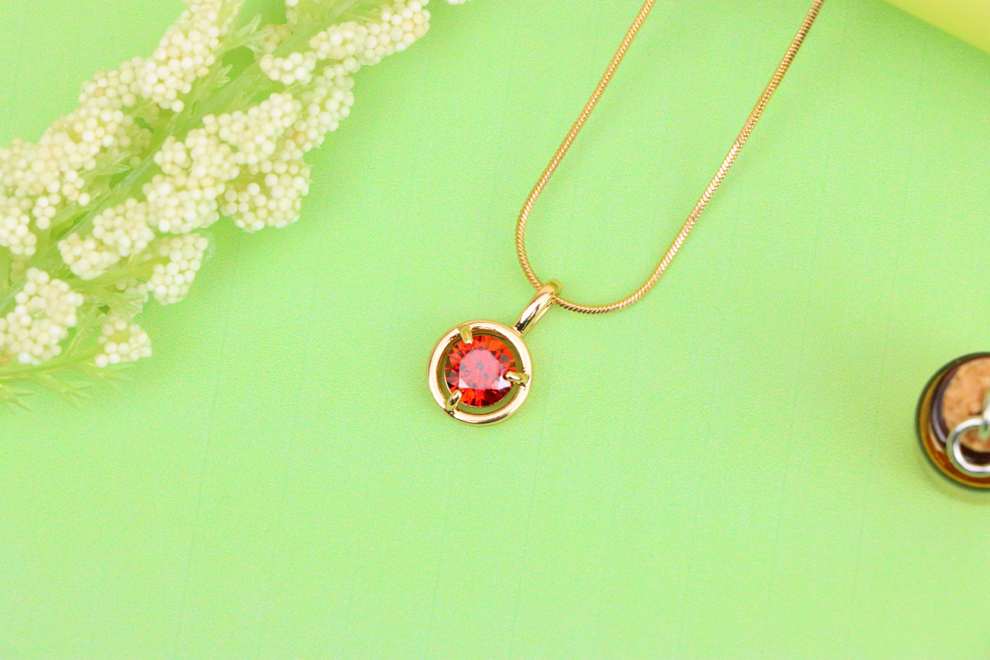 Elegant Round Red Crystal Pendant in Gold Plated Brass, XPPT1702 (2150-6)