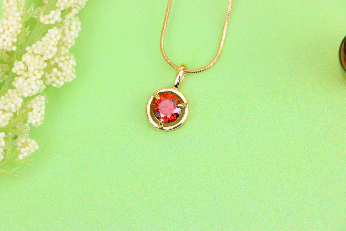 Elegant Round Red Crystal Pendant in Gold Plated Brass, XPPT1702 (2150-6)