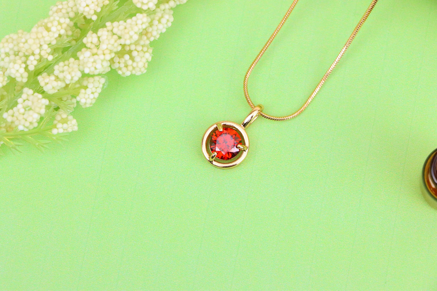 Elegant Round Red Crystal Pendant in Gold Plated Brass, XPPT1702 (2150-6)