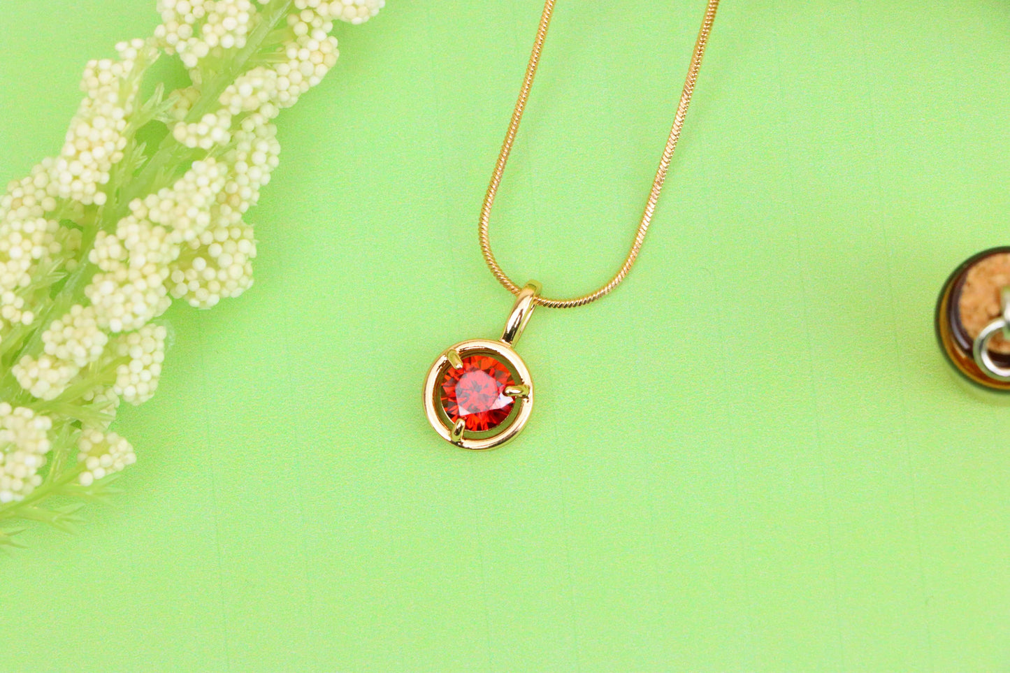 Elegant Round Red Crystal Pendant in Gold Plated Brass, XPPT1702 (2150-6)
