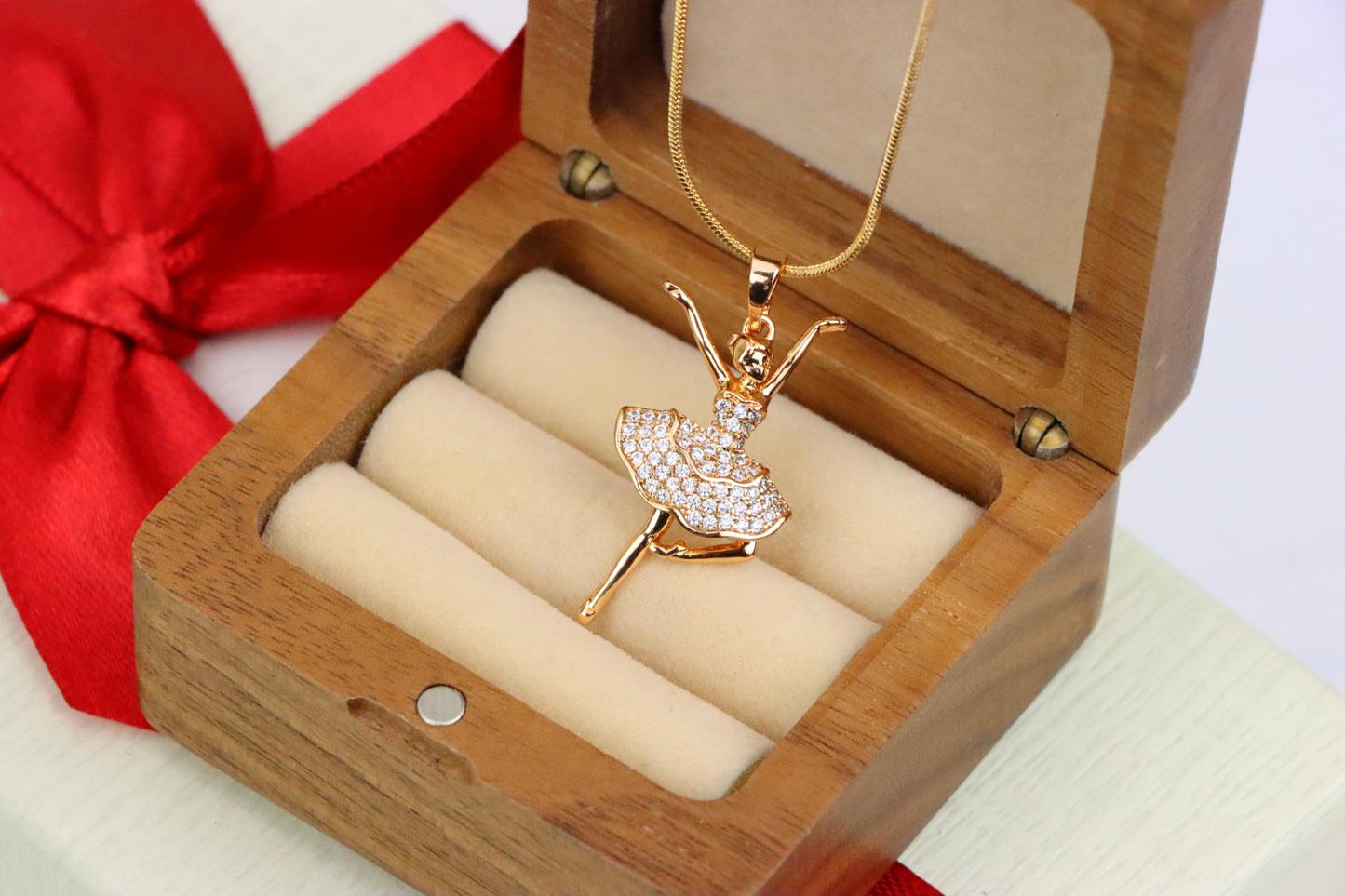 Elegant Ballerina Rose Gold Pendant with CZ Stones, XPPT1259 (2126-5)