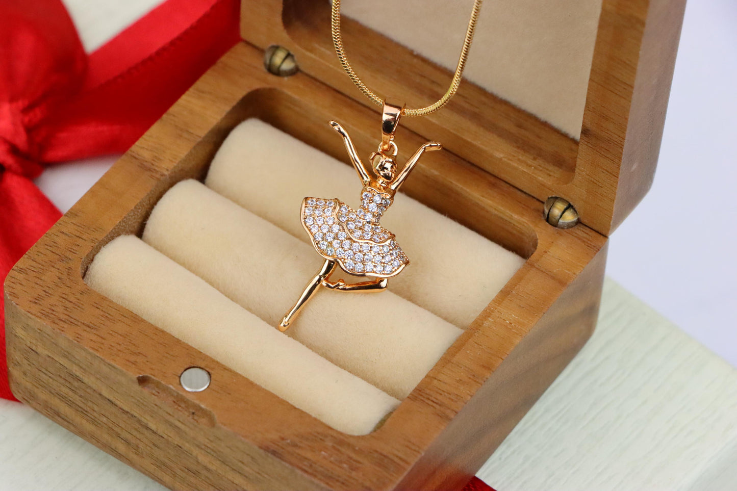 Elegant Ballerina Rose Gold Pendant with CZ Stones, XPPT1259 (2126-5)