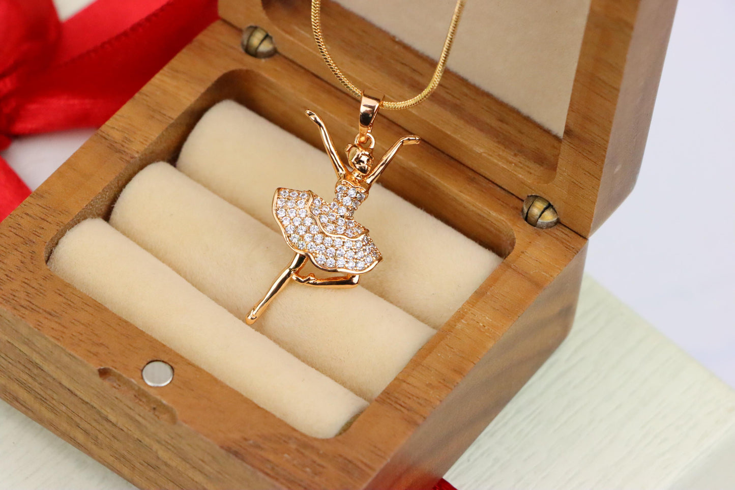 Elegant Ballerina Rose Gold Pendant with CZ Stones, XPPT1259 (2126-5)